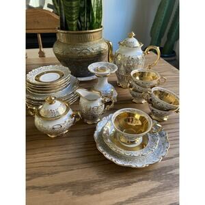 Vintage 1950s Haus Dresden Fine China Tea Set West Germany 24k Gold 22 Pieces